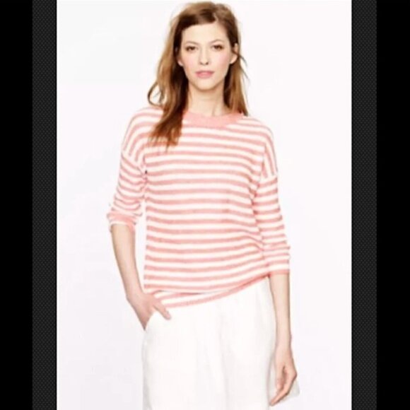 J. Crew Sweater S Linen Cotton Heather Stripe Pink White - Picture 4 of 12